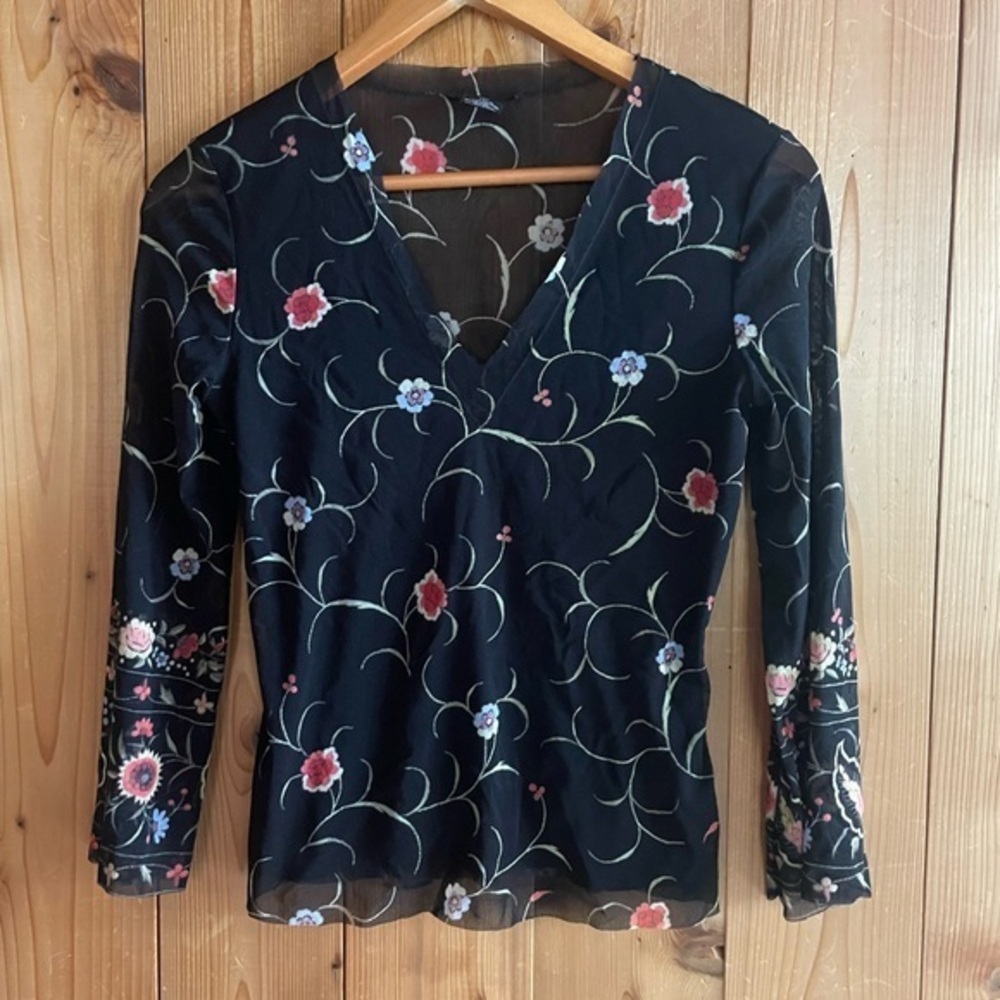 Vivienne Tam rare graphic by floral mesh top